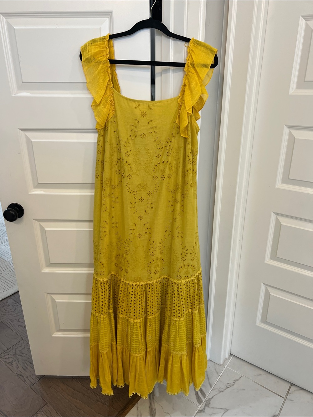 Anthropologie Payal Jain Yellow Eyelet Ruffle Maxi Dress